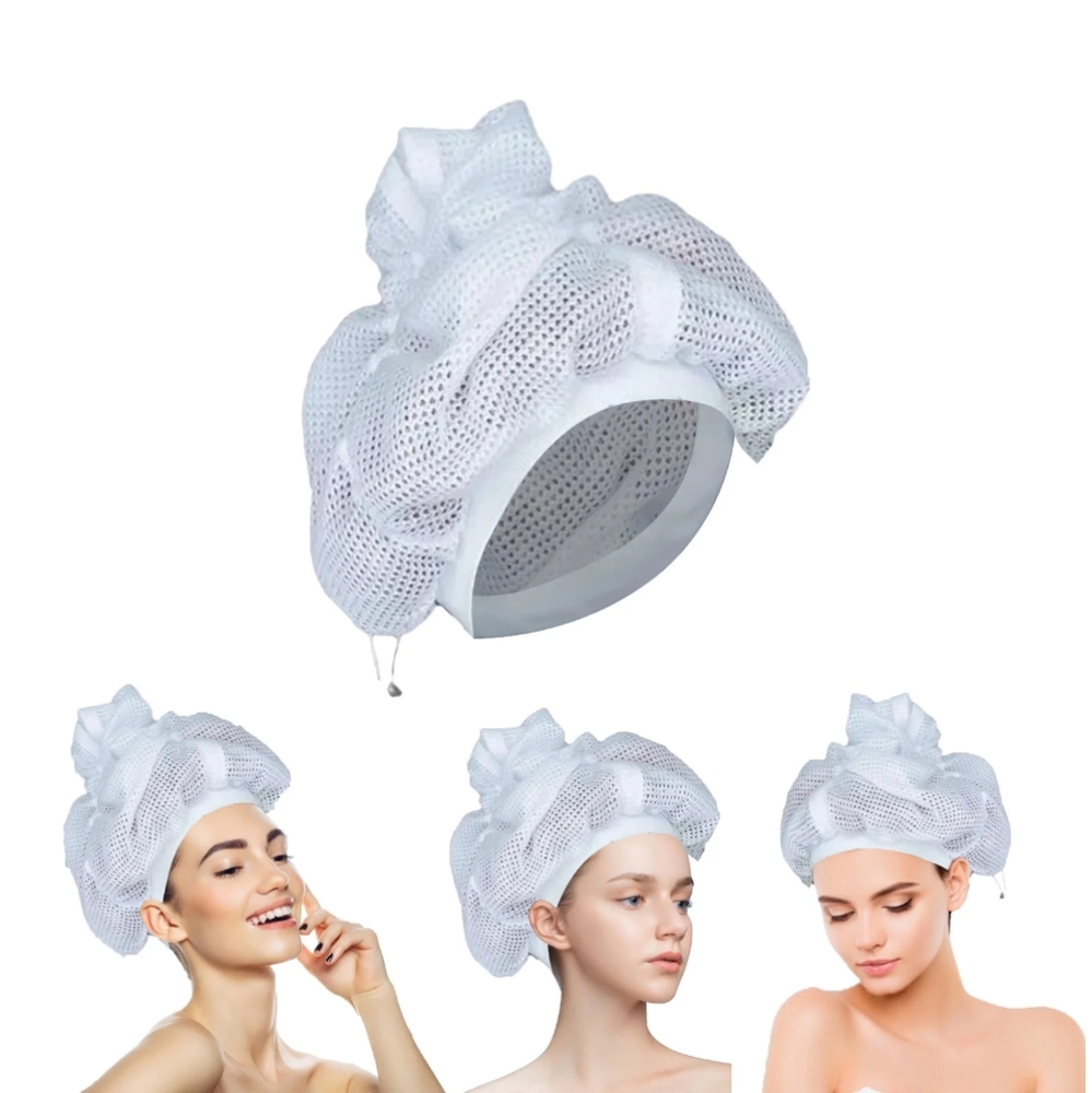 CURLY GIRL Mesh Hair Bonnet Cap Drying Nylon Plopping White